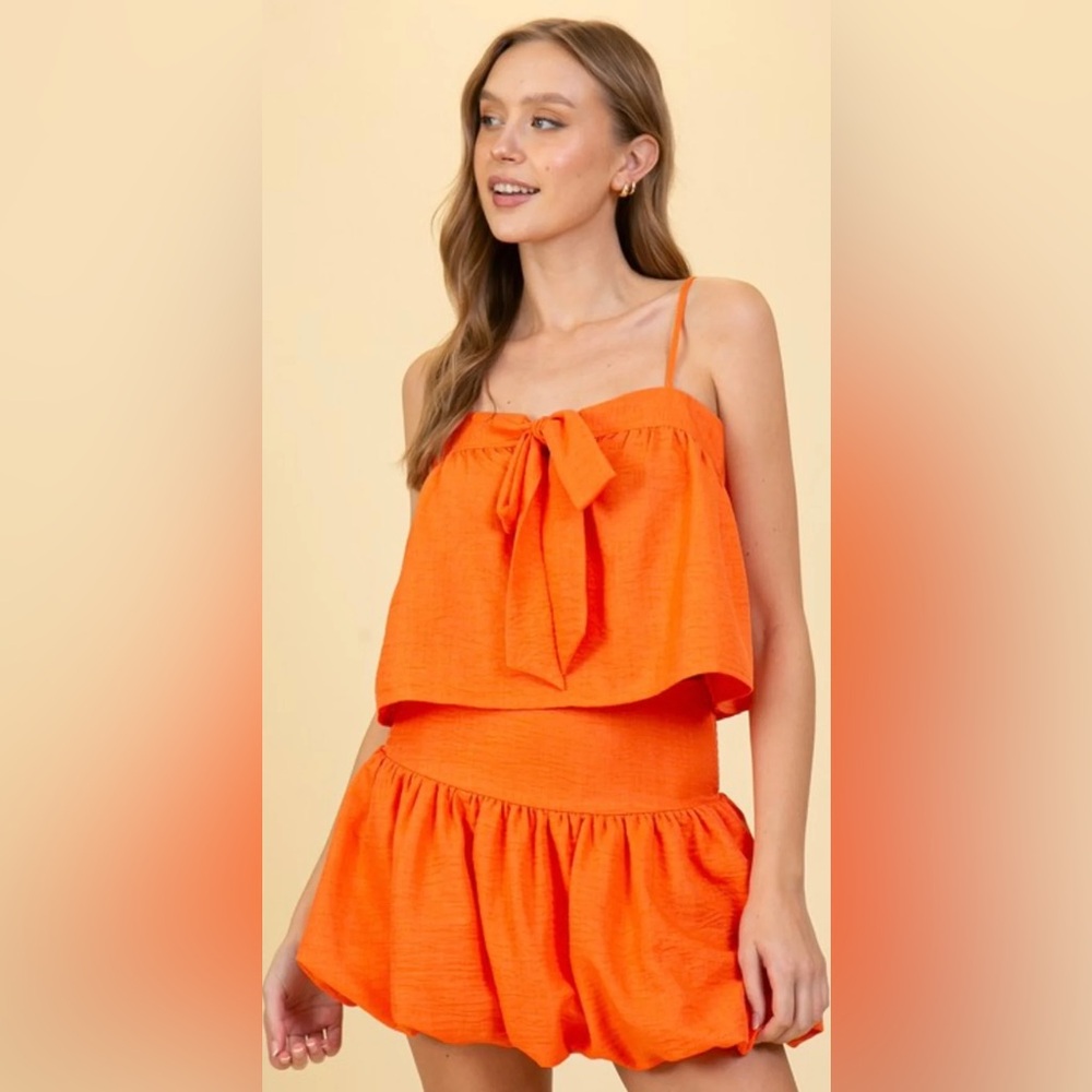 Timing Orange Front Tie Crop Top & Skirt Set NWT